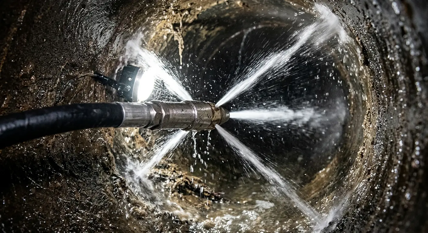 High-pressure hydro jetting nozzle cleaning sewer pipe for Sewer Line Relining in McCook